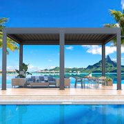 Erommy 12x16 Louvered Pergola with Pull-Down Screen exterior