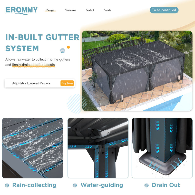 Erommy 12x24 Pergola curtains closed
