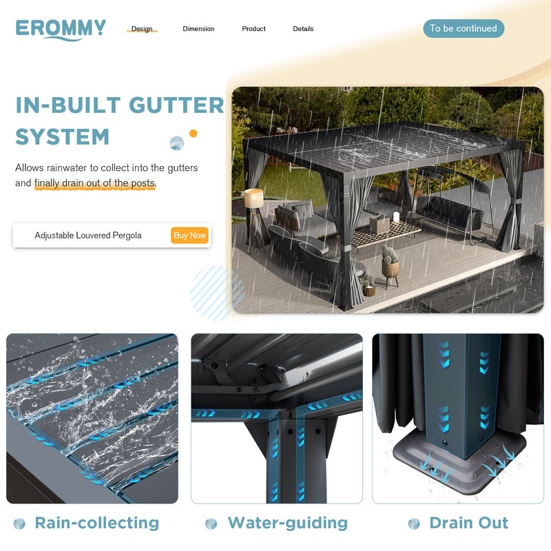 Erommy 10x12 Louvered Pergola curtains closed