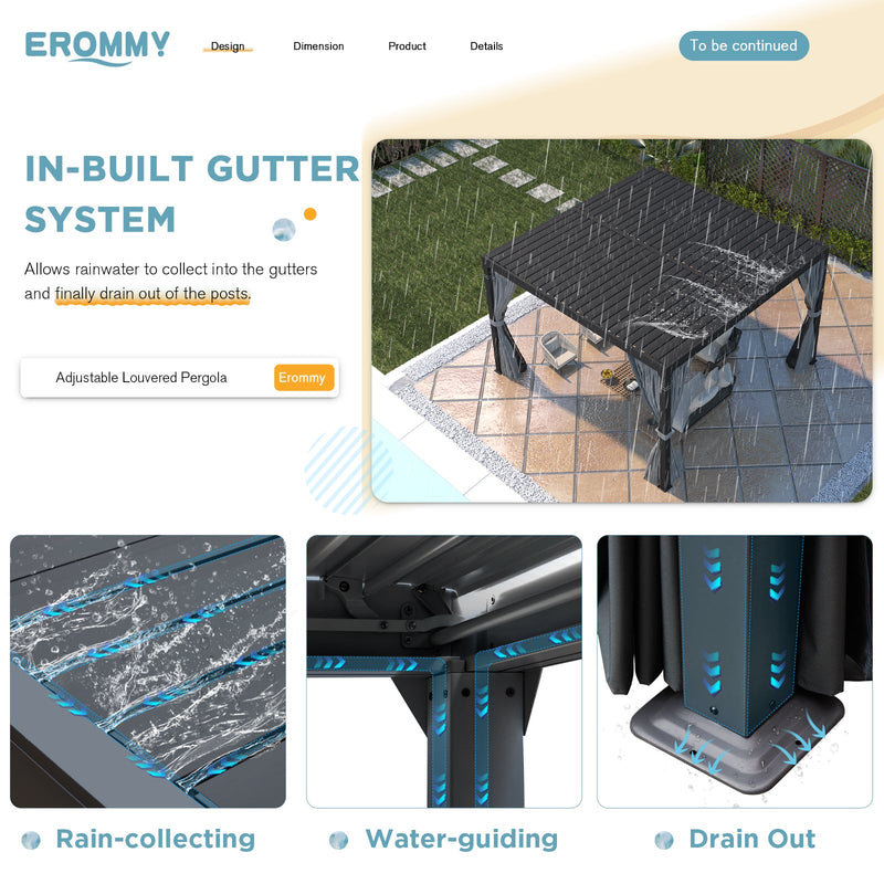 Erommy 12x12 Louvered Pergola curtains closed