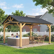 Outsunny 13' x 11' Fir Wood Hardtop Gazebo with Galvanized Metal Roof