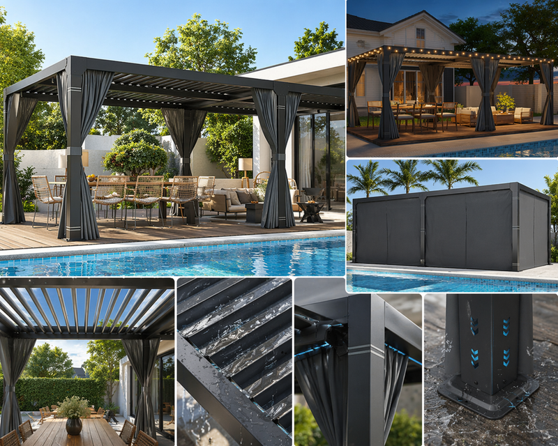 EROMMY 12x20 Freestanding Pergola with Louvered Roof – Dark Grey