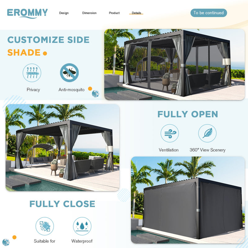 Erommy 10x12 Louvered Pergola roof detail