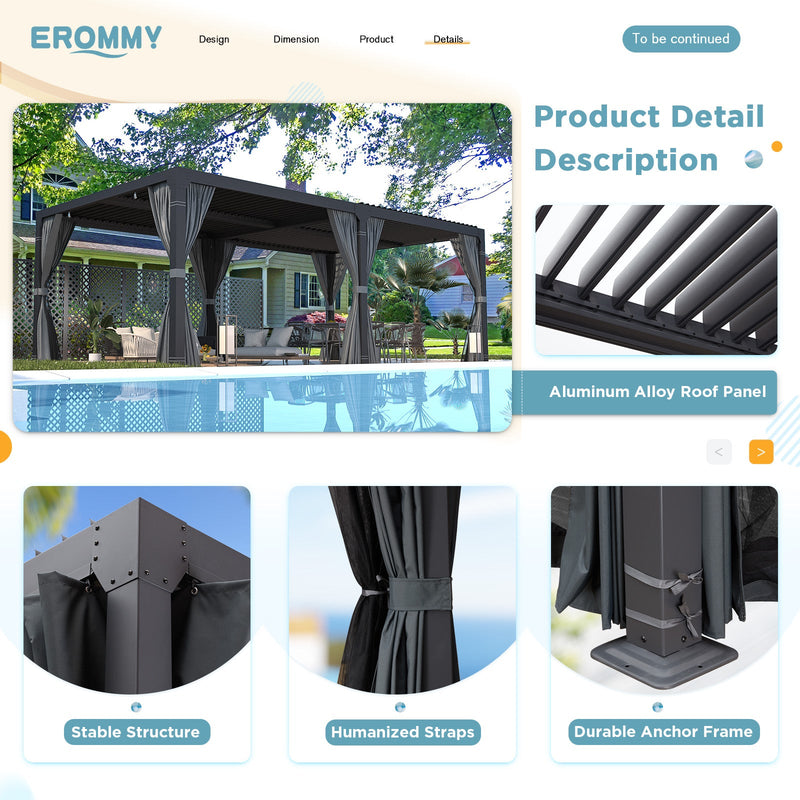 Erommy 12x24 Pergola roof louver detail