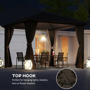 Outsunny 10' x 10' Aluminum Round Hardtop Gazebo with Curtains and Ceiling Hook