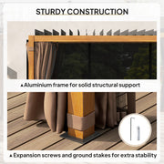 Outsunny 10' x 13' Aluminum Retractable Louvered Pergola with Curtains and Netting