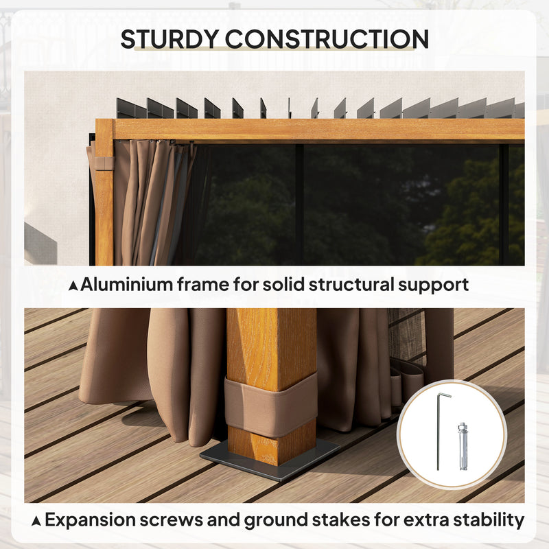 Outsunny 10' x 13' Aluminum Retractable Louvered Pergola with Curtains and Netting