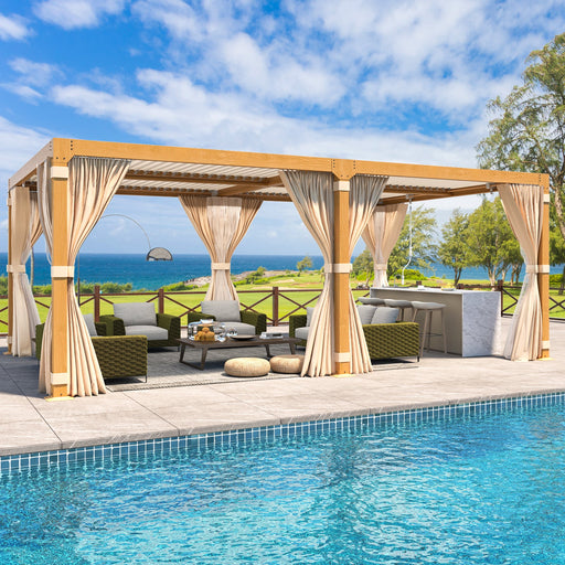 Erommy 12x20 Wood Grain Louvered Pergola exterior