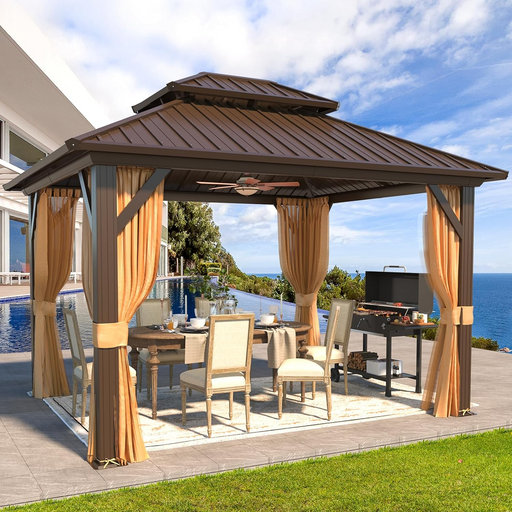 Erommy 10x12 Hardtop Grill Gazebo - galvanized steel double roof vented aluminum frame