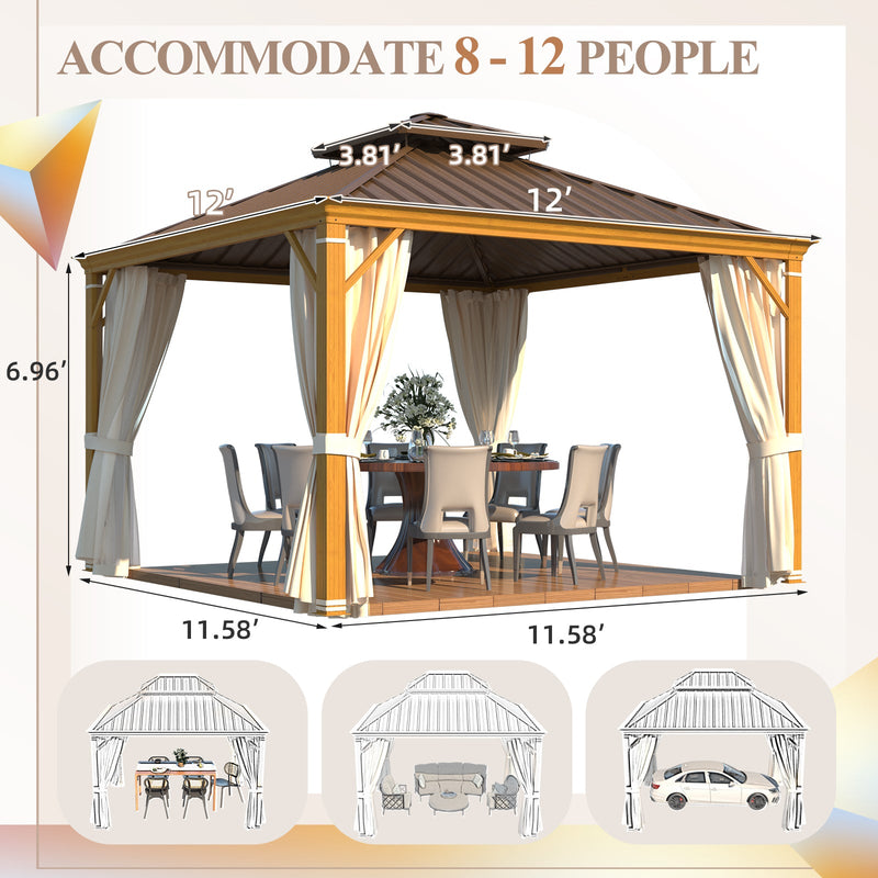Erommy 12x12 Wood Grain Gazebo side angle
