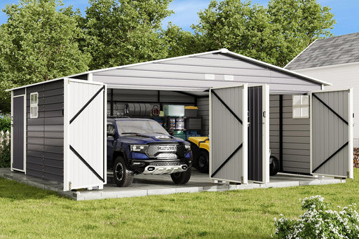 Erommy 20x20 Heavy Duty Enclosed Metal Carport with Storage - Galvanized Steel
