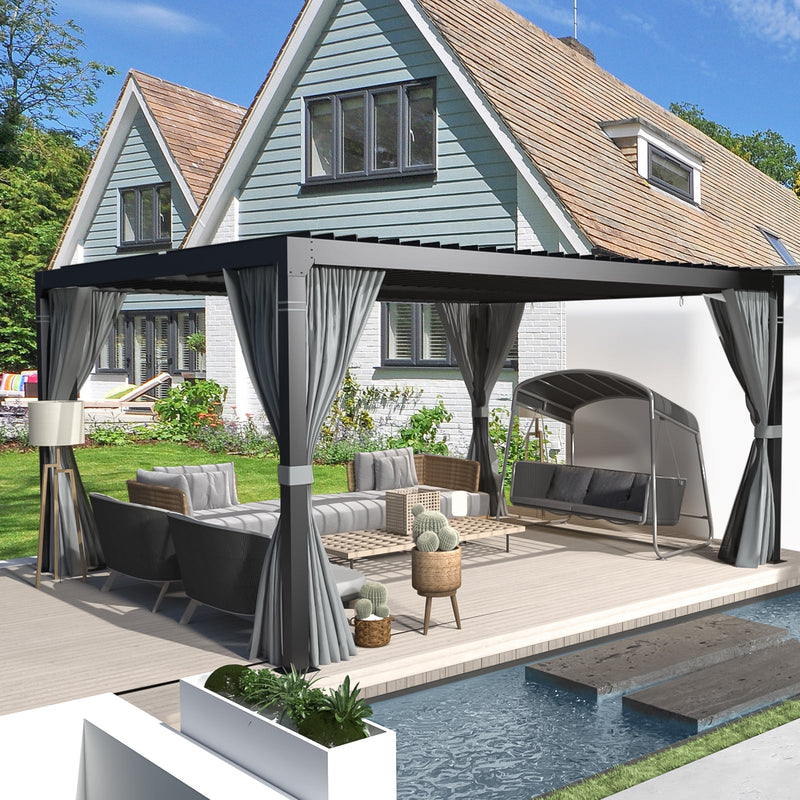 Erommy 10x12 Louvered Pergola Dark Grey exterior view