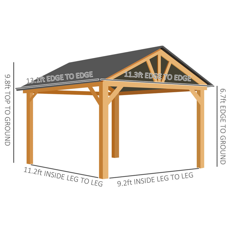 Outsunny 11' x 13' Fir Wood Hardtop Gazebo with Galvanized Steel Roof