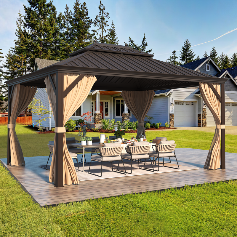 Erommy 10x12 Deluxe Hardtop Gazebo - galvanized steel double roof aluminum frame