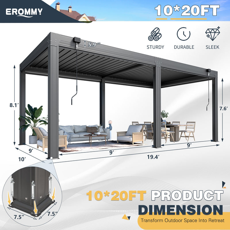 Erommy 10x20 Screen Pergola 3D render