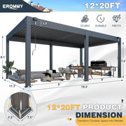Erommy 12x20 Screen Pergola 3D render