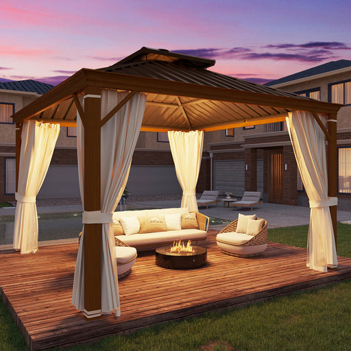 Erommy 12x12 Wood Grain Hardtop Gazebo exterior view