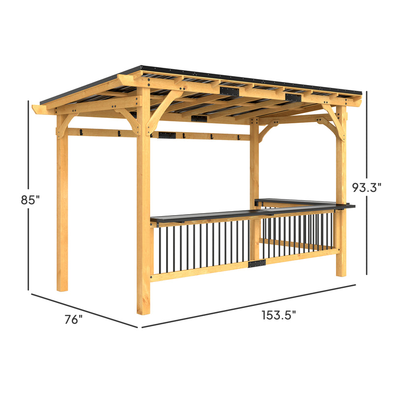 Outsunny 13' x 6' Wood Hardtop BBQ Grill Gazebo with Metal Roof and Bar Shelves