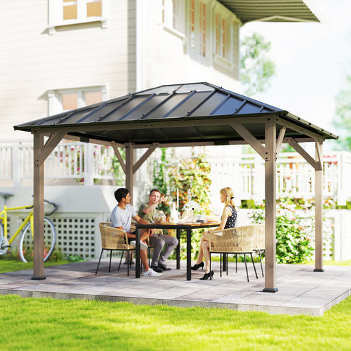 Outsunny 10' x 12' Wood-Look Hardtop Gazebo with Galvanized Steel Roof and Clear Panels