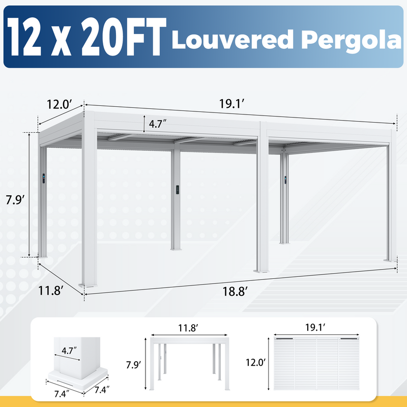 Erommy 12x20 Electric Pergola screens deployed