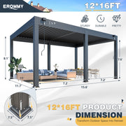 Erommy 12x16 Screen Pergola screens down
