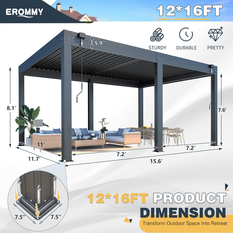 Erommy 12x16 Screen Pergola screens down
