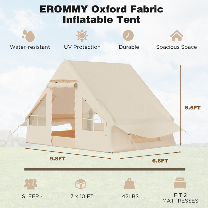 Erommy 4-Person Oxford Inflatable Camping House – 6.8x9.8x6.5ft