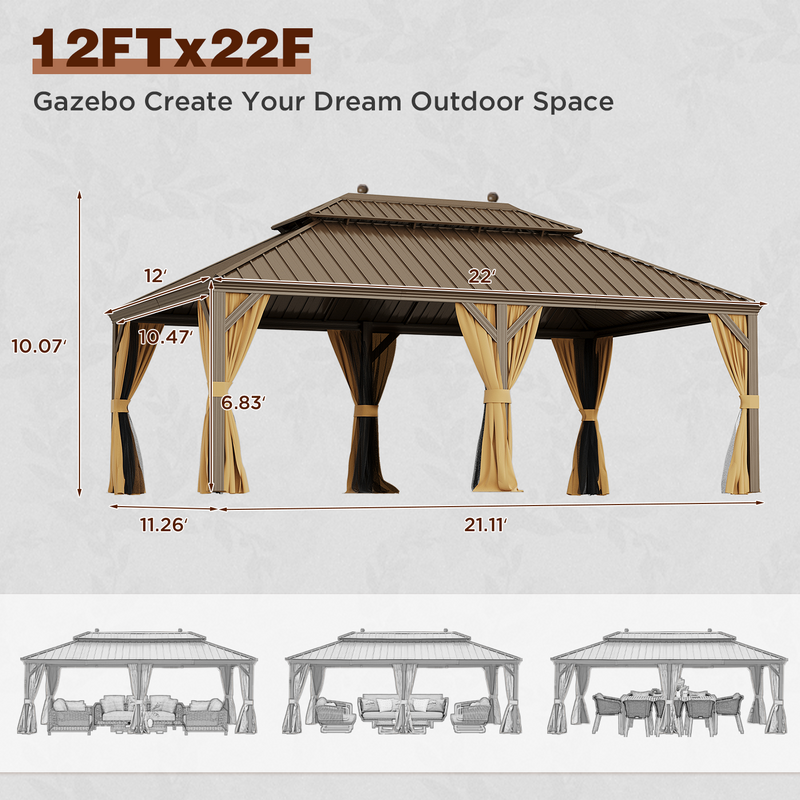 Erommy 12x22 Heavy Duty Gazebo side view