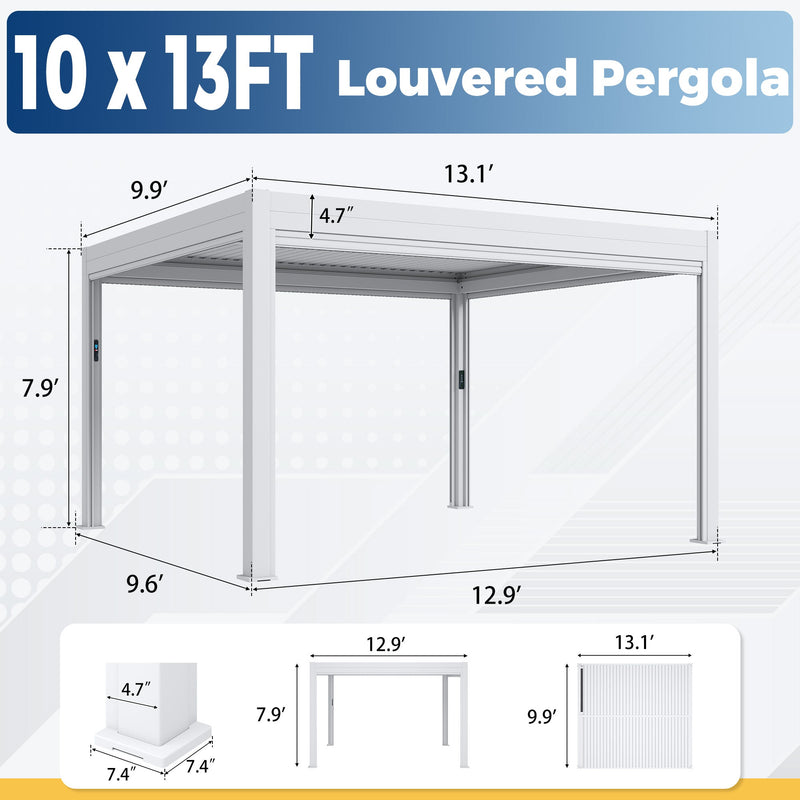 Erommy 10x13 Electric Pergola screens retracted