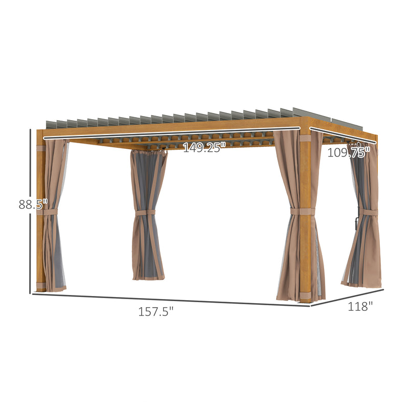 Outsunny 10' x 13' Aluminum Retractable Louvered Pergola with Curtains and Netting