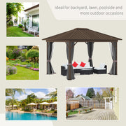 Outsunny 10' x 12' Aluminum Hardtop Gazebo with Single Metal Roof, Curtains and Netting