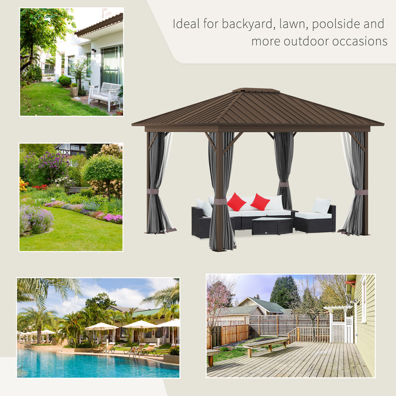 Outsunny 10' x 12' Aluminum Hardtop Gazebo with Single Metal Roof, Curtains and Netting