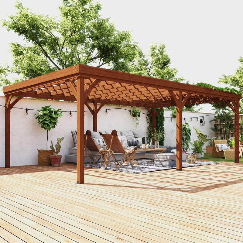 Outsunny 12' x 20' Fir Wood Pergola with Grape Trellis and Concrete Anchors