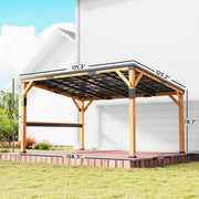 Outsunny 10' x 14' Fir Wood Lean-To Gazebo with Galvanized Steel Roof and Bar Shelf
