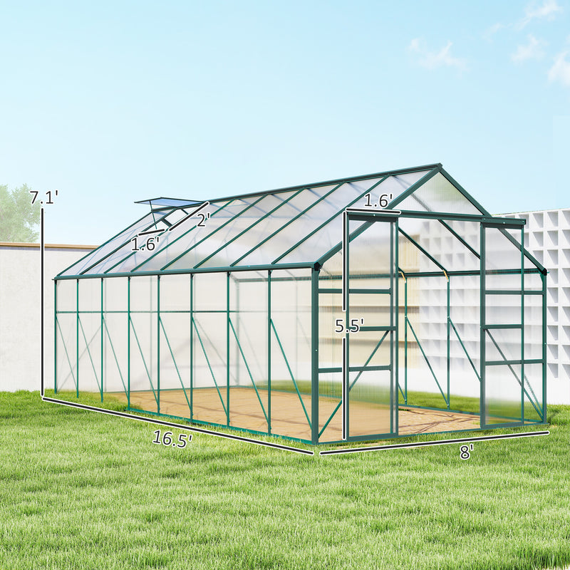Outsunny 16' x 8' Aluminum Walk-In Greenhouse with Polycarbonate Panels and Rain Gutter