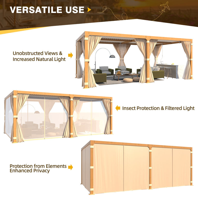 Erommy 12x20 Wood Grain Pergola curtains closed