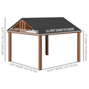 Outsunny 11' x 12' Wood Frame Hardtop Gazebo with Waterproof Asphalt Roof