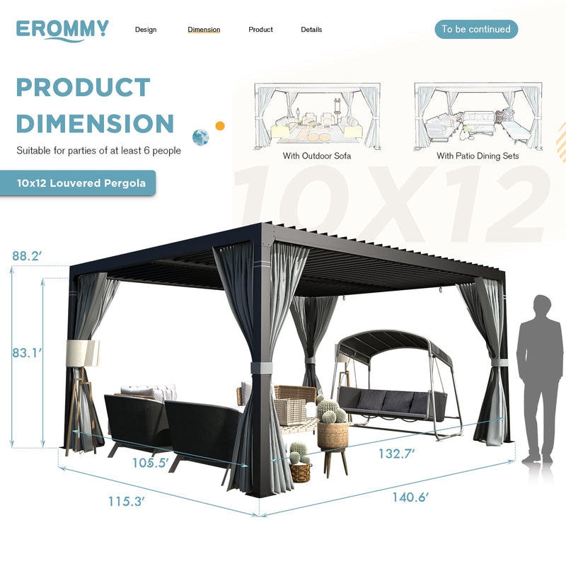 Erommy 10x12 Louvered Pergola side angle