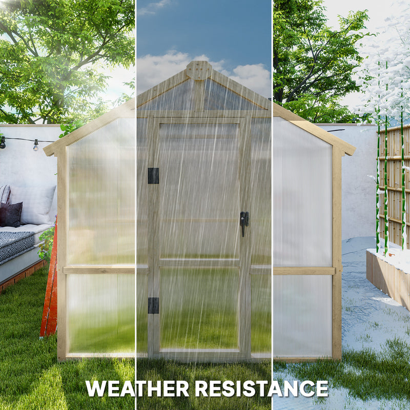 Outsunny 6.6' x 8' Fir Wood Greenhouse with Polycarbonate Panels and Roof Vent