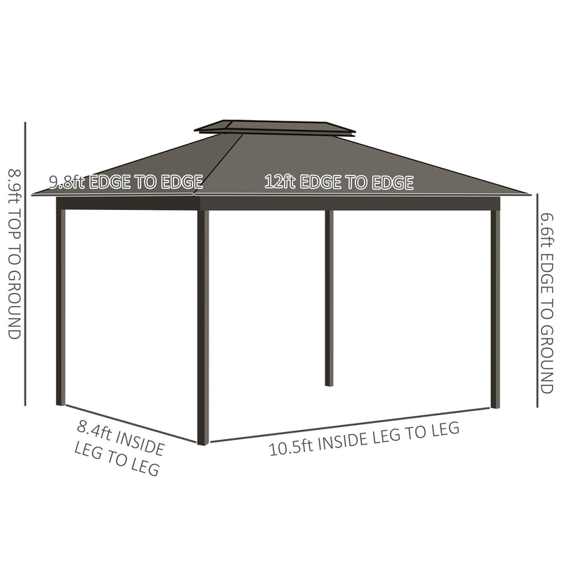 Outsunny 10' x 12' Metal Hardtop Gazebo with Double Roof, Curtains and Netting