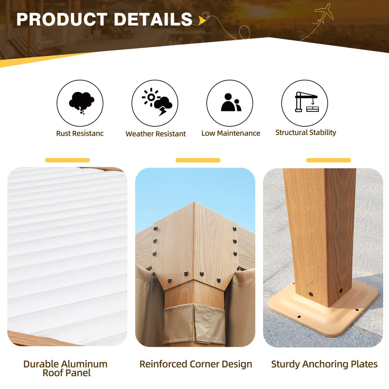 Erommy 12x20 Wood Grain Pergola interior view