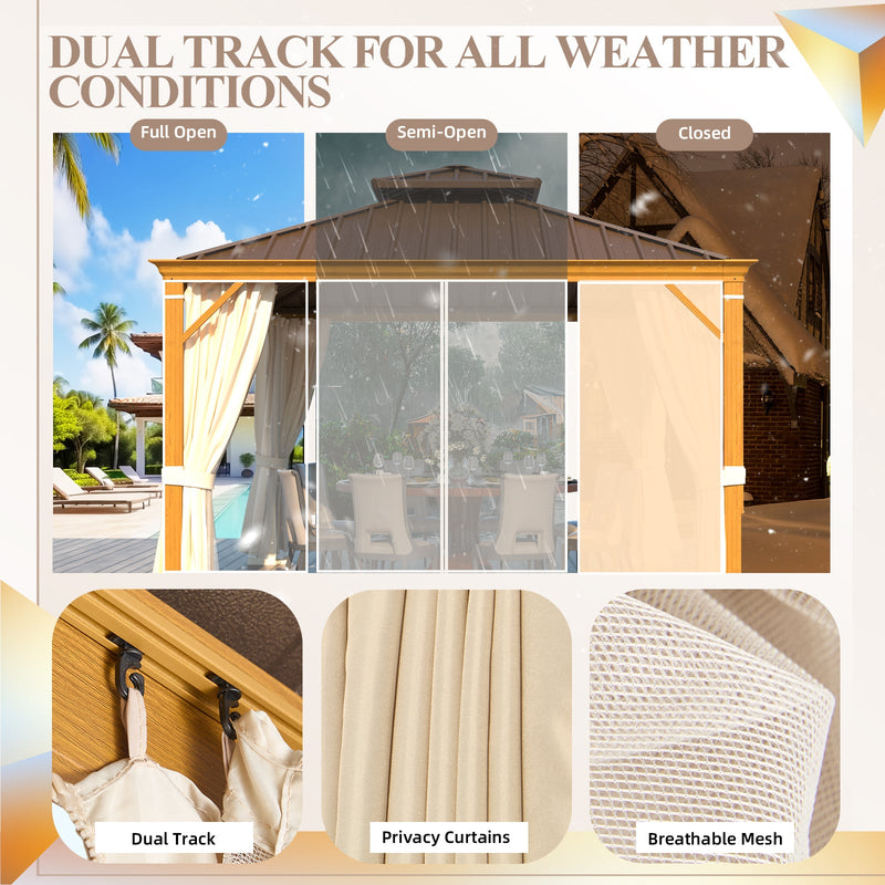 Erommy 12x12 Wood Grain Gazebo netting view