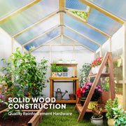 Outsunny 6.6' x 8' Fir Wood Greenhouse with Polycarbonate Panels and Roof Vent