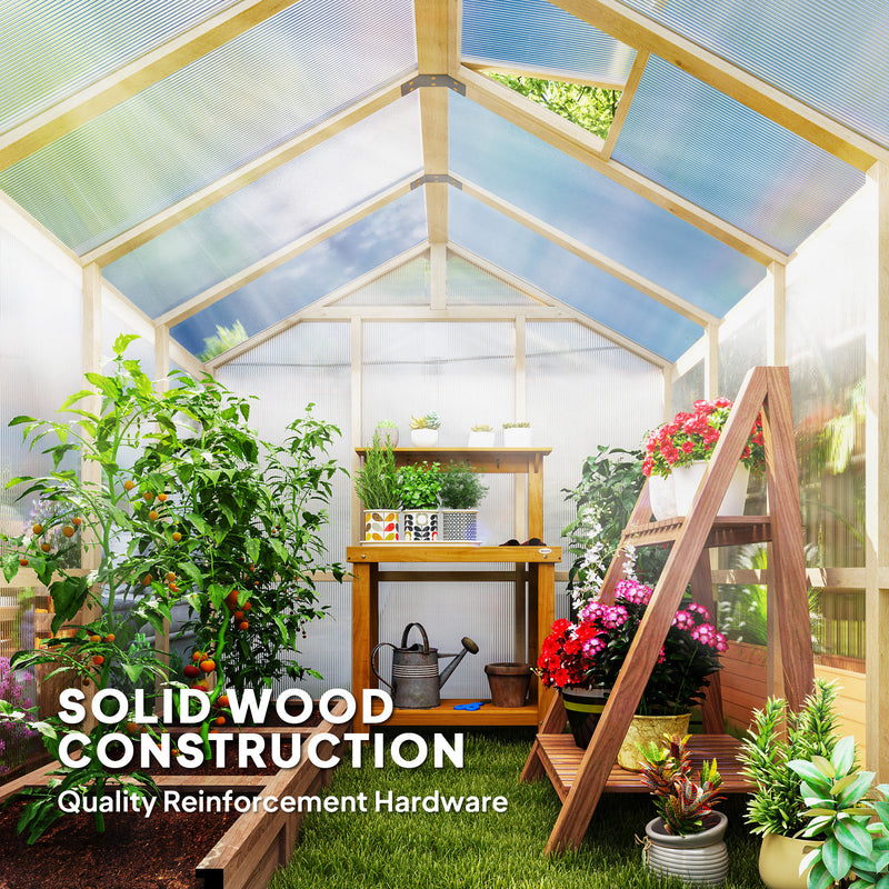 Outsunny 6.6' x 8' Fir Wood Greenhouse with Polycarbonate Panels and Roof Vent