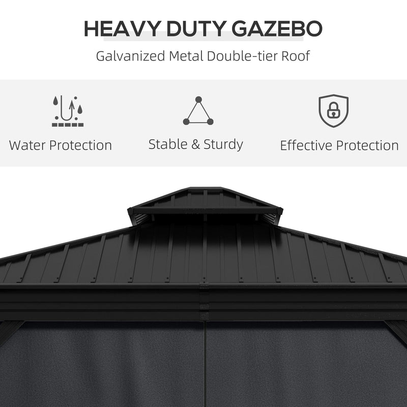 Outsunny 10' x 12' Aluminum Hardtop Gazebo with Double Roof and Enclosed Sidewalls