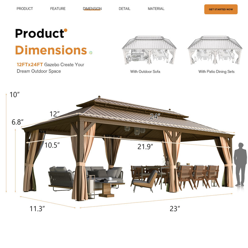 Erommy 12x24 Hardtop Gazebo side angle