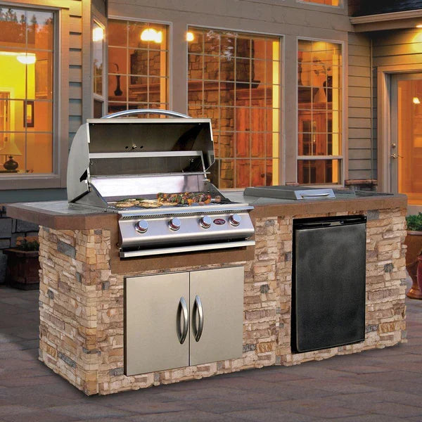Cal Flame Baja Q 710 7 ft BBQ island outside a house