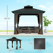 Outsunny 10' x 10' Aluminum Round Hardtop Gazebo with Metal Roof and Curtains