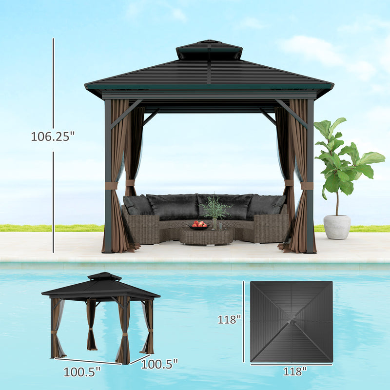 Outsunny 10' x 10' Aluminum Round Hardtop Gazebo with Metal Roof and Curtains
