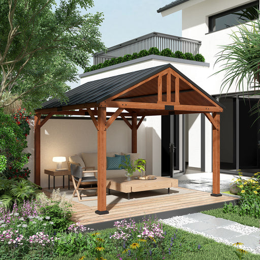 Outsunny 11' x 12' Wood Frame Hardtop Gazebo with Waterproof Asphalt Roof